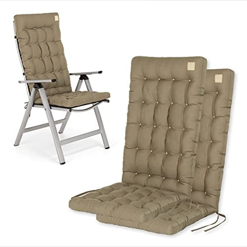 HAVE A SEAT Luxury | Gartenstuhlauflage Hochlehner (2 St.) - Bequeme Sitzauflage - orthopädisch, wetterfest, waschbar bis 95° C, Trockner geeignet - Made in Germany (2er Set - 120x48 cm, Goldbraun)