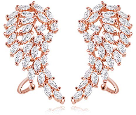 Gnoce Flügel Ohrstecker S925 Silber Rose Gold vergoldete Manschetten Ohrringe mit Kristall Zirkonia Temperament Mode Ohrringe Schmuck Geschenk für Frauen Mädchen (Rosegold)