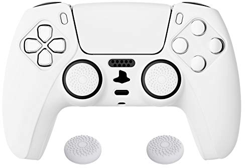 PlayVital Silikon Hülle für ps5 Controller,Case Anti-Rutsche Schutzhülle Hülle Griffe Skin Weiches Gummi Grips für Playstation 5 Wireless Controller(Weiß)