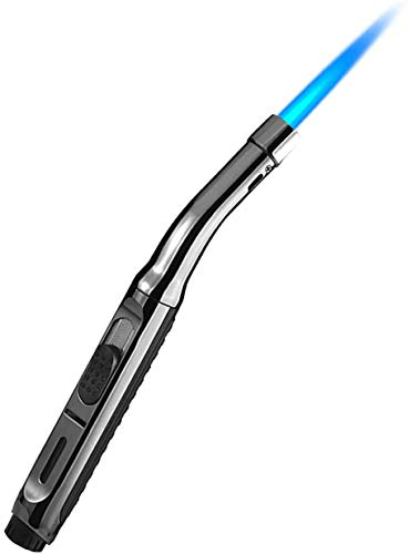 ibforcty Butane Lighter Pen with Fire Lock, Visible Fuel Window Lighter Adjustable Jet Flame for Grill Candle Kitchen BBQ Fireworks (Butane Not Included)
