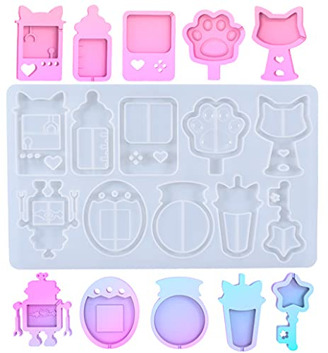 KyeeaDIY Schüttlerharzform Kawaii Silikonformen Resin Shaker Mold Gießform Silikon Anhänger Shaker öl Resin Silikonform Set für Epoxidharz DIY Schmuckhandwerk Schlüsselbund (1 set)