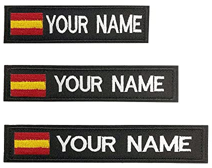 Parches personalizados con nombre militar, 2 piezas Parche táctico bordado personalizado de la bandera española con gancho y bucle, para mochilas Camisa de trabajo uniforme