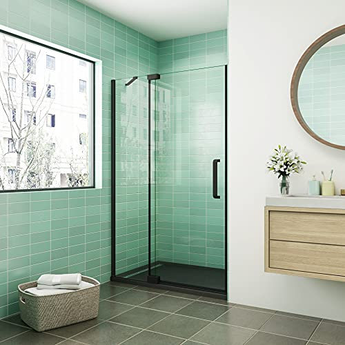 AICA porte de douche pivotante 90x195cm profilé noir 8mm verre anticalcaire installation en niche
