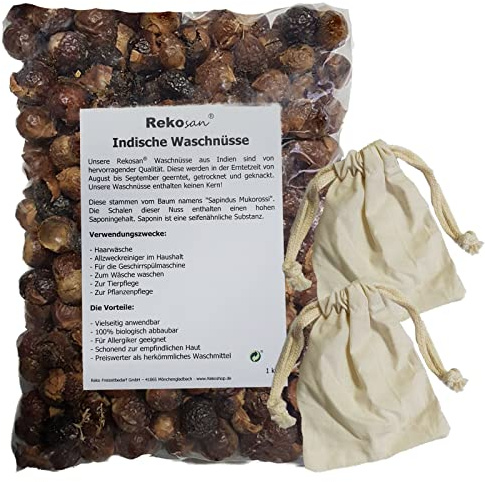 Rekosan® Indische Waschnüsse 1 kg plus 2 Portionsbeutel aus Baumwolle für die Waschtrommel