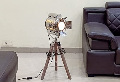 Nautical Replica Hub Lampe de table trépied vintage - Projecteur rétro - Décoration industrielle en bois - Accessoires de cinéma