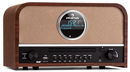 Auna Radio Portatile, Radio con Lettore CD per Casa, Radio DAB con Bluetooth + Impianto AUX, Radio Vintage FM/DAB/DAB+ con Display LCD, Telecomando, Radio Portatile Bluetooth con CD, MP3 e Streaming