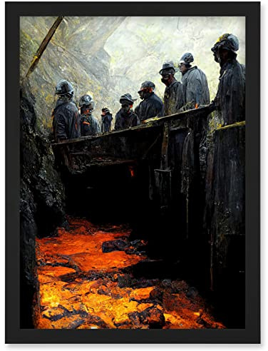 Doppelganger33 LTD Black Gold Coal Miners Pit Bank Artwork Framed Wall Art Print A4