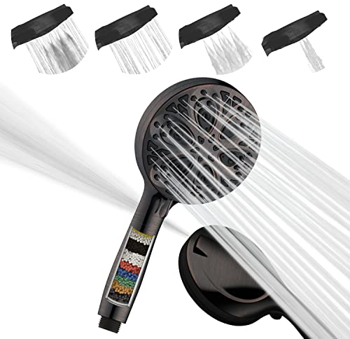 SparkPod High Pressure 5'' Multifunction Filtered Handheld Shower Head - Luxury Design - No Hassle Tool-Less 1-Min Installation (10 Function, Handheld Only, Vintage Oil Rubbed Bronze) (10FHSHJ-GD)