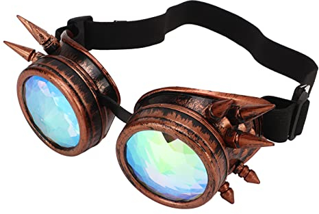 UBEF Steampunk-Brille, Elastisches Band, Halloween, Kaleidoskop, Rave-Brille, Freie Größe für Mädchen Zur Dekoration (Lila Bronze)