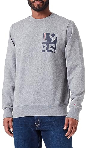 Tommy Hilfiger Herren Sweatshirt Crewneck ohne Kapuze, Grau (Medium Grey Heather), XXL