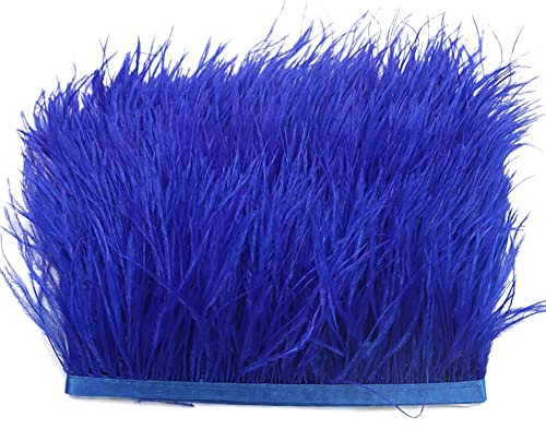 2M Türkei Federn Fringe Trim,Fransen mit Satinband Natürlichen Feder Fransen für Kleid Nähen Handwerk Kostüme Dekoration DIY Deko Federn basteln,Zuhause Dekor,Halloween Federband Bastelzubehör,Blau #1
