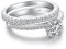 Jiamiaoi 18K Weißgold Plattiert Damen Ring Silber 925 Hochzeitsring Verlobungsring Ehering für Braut Solitär Diamant Ringe für Frauen (C-Runde Ring Sets, 57(18.10))