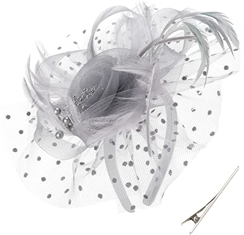 DRESHOW Fascinator Hüte für Damen Pillbox Hut mit Schleier Stirnband und Einer Gegabelten Clip Tea Party Kopfbedeckung