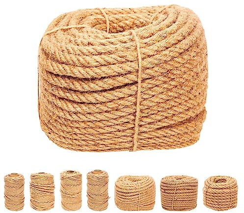 Swpeet Corda di iuta intrecciata in iuta naturale, 12 mmx164 m, lunga corda da imballaggio, giardinaggio, uncinetto, perfetto per artigianato, regalo, confezionamento, imballaggio