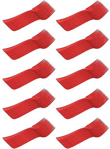 Acan Tradineur - 10 Paquetes de 12 Tenedores de plástico - Material Reutilizable y reciclable - Longitud de 18,5 cm - Color Rojo - Total 120 Uds