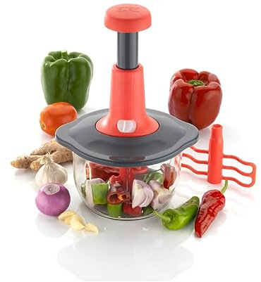 Nestwell N-334 Manuelle Speedy Handpresse Lebensmittelzerkleinerer mit 3 Klingen, Zerkleinerer für Gemüse, Obst, Nüsse und Schneebesen, perfektes Zerkleinern mit einfachem Drücken und Schließen, 1500