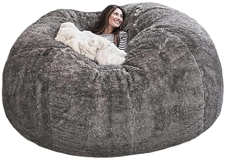 Riesiger Sitzsack-Bezug aus Fell, Ultraweicher Sitzsack-Bezug für Erwachsene (kein Füllmaterial, Nur Bezug), Großer, Runder, Weicher, Flauschiger Sitzsack-Bezug,Grey-95X60cm