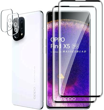 Fyqzio [2+2 Piezas Cristal templado compatible con Oppo Find X5 y protector de pantalla de cámara,sin burbujas,dureza 9H,antiarañazos,3D Cobertura Completa,HD protector de pantalla