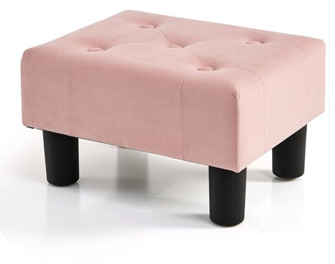 BRIAN & DANY Small Foot Stool, Velvet Footstool with Legs, Footstools for Living Room, Ottoman Footrest Extra Seating for Entryway,Pink