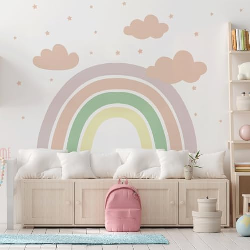 Mica-Mica Regenbogen Wandtattoo fürs Kinderzimmer, Wanddeko, Wandsticker (Pastell, Sterne)
