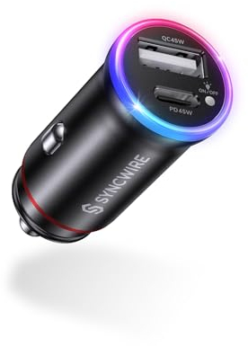 SYNCWIRE Cargador Coche USB C [PD45W & QC45W] Carga Rapida Enchufe Mechero Coche Adaptador 12v USB Tipo C Cargador Movil Coche Compatible con iPhone 17 16 15 Pro MAX 14 13, Samsung, Google