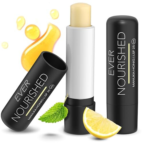 evernourished Manuka Lippenpflege mit LSF 25 - bei Herpes & trockenen Lippen - Lippenbalsam mit Manukahonig (MGO 400+) und Sonnenschutz 25 UVA - Lippenpflegestift 2 x 4,6g
