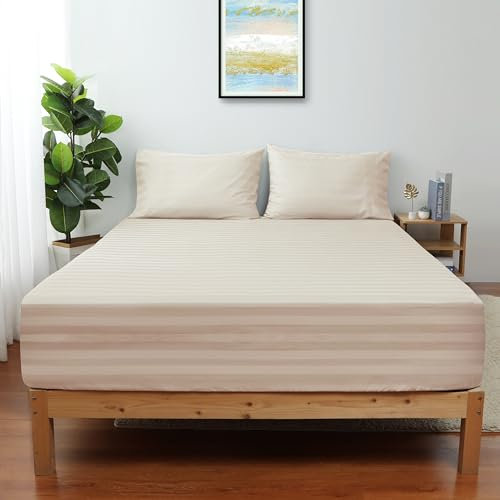 California King Size gestreiftes Spannbetttuch, 100 % ägyptische Baumwolle, Fadenzahl 600, 40,6 cm tief, Premium-Baumwoll-Matratzenlaken (nur 1 Bettlaken)