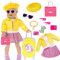 18 inch Doll Clothes and Doll Accessories Case Luggage Travel Play Set Include Yellow Jacket, Top, Skirt, Hat, Handbag, Glasses, Bracelet... (No Doll)