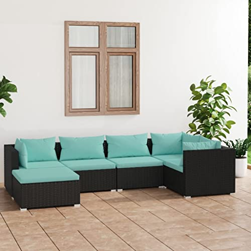 DYRJDJWIDHW aufblasbares Sofa,bodensofa,palettenmöbel,6-TLG. Garten-Lounge-Set mit Kissen Poly Rattan SchwarzGeeignet für Garten, Swimmingpool, Wohnzimmer, Terrasse