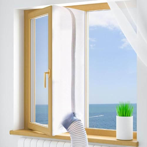 FINEVERNEK 400cm Guarnizione Universale per Finestre per Condizionatore Portatile,Kit Finestra Condizionatore Portatile con Zip per Tutti Condizionatori Portatili,Facile da Montare