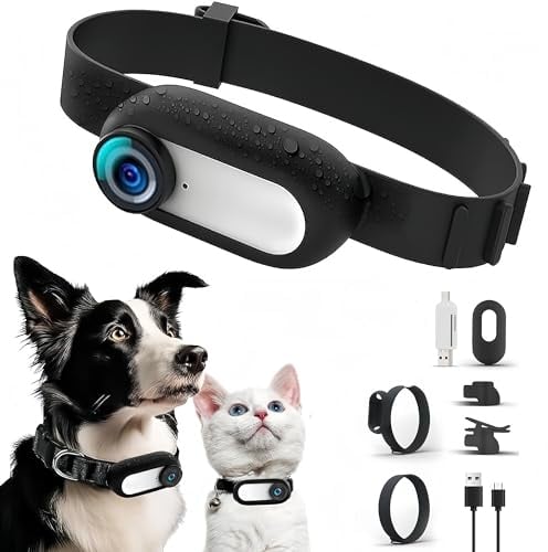 Sxhlseller Collar con Cámara para Gatos: Cámara para Collar de Perro con Gran Angular de 170° con Pantalla LCD de 0,96 Pulgadas, Rastreador Multifuncional para Mascotas y Gatos para