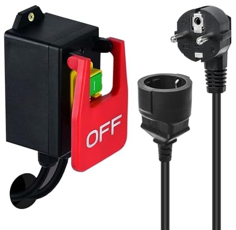 Interrupteur Marche/Arrêt Monophasé, Interrupteur D'arrêt D'urgence 230V Prise de Sécurité avec Interrupteur avec Câble 150cm pour Table de Fraisage et Autres Appareils électriques