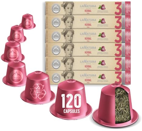 La Natura Lifestyle Lot de 120 capsules de tisane en aluminium compatibles avec les machines à capsules Nespresso®³, 100% recyclable, combinaison magistrale d'herbes sélectionnées, de fleurs