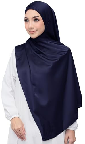 Lina & Lily Luxus-Satin Hijab Kopftuch Schal für Muslimische Frauen Extra Langer (Marineblau)