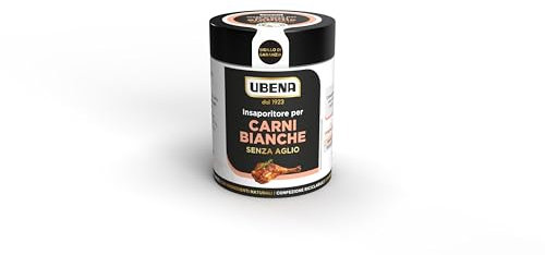 UBENA, Insaporitore per Carni Bianche Arrosto e Alla Griglia senza aglio, Miscela di Erbe e Spezie con Sale Marino, Formato da 90 gr