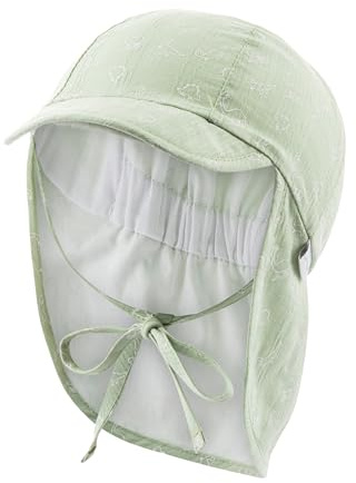 Sterntaler Schirmmütze Nacken Saurier - Jungen Mütze aus Baumwolle - UV-Schutz 30 Sommermütze mit Nackenschutz und Bindeband - Sonnenhut - Baby und Kinder Kopfbedeckung - eisgrün, Größe 47