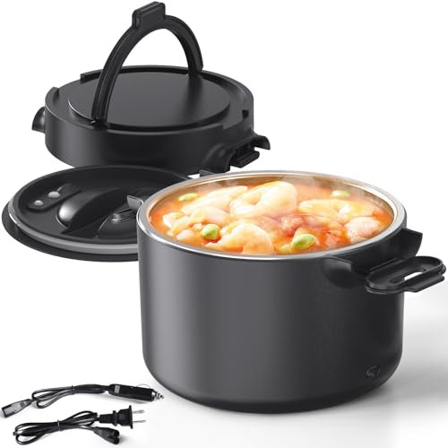 CDBEEE 100W Electric Lunch Box for Adults, 1L Portable Food Warmer for Meals & Soup - Rapid Heating, Leak-Proof 304 Stainless Steel Container - Car (12V/24V) & Home (230V) for Office/Travel