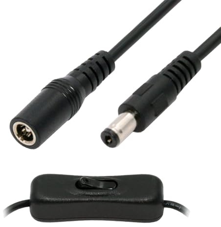 cablecc Gleichstromkabel mit An-/Ausschalter, DC 5,5 x 2,1 mm, Stecker auf Buchse, für DC 5 V, Schreibtischlampe, Lüfter, Kamera