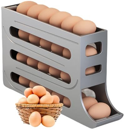 Porte-œufs pour réfrigérateur, 4 niveaux pour réfrigérateur, 28 œufs, grande capacité, distributeur automatique d'œufs peu encombrant pour réfrigérateur (gris)
