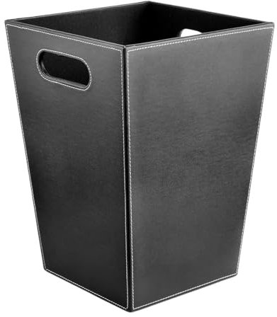 Suixtil Papierkorb Vintage PU Leder Papierkorb ohne Deckel für Büro/Badezimmer/Küche/Schlafzimmer - Schwarz