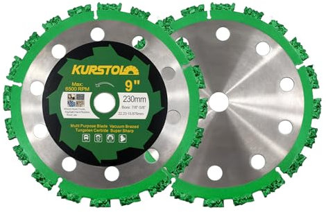 KURSTOL Carbide Wood Cutting Disc - Cut off Wheel for Root 230mm bore 22.23/15.875mm with a Reducer Washer, Angle Grinder Saw Blade for Trunk,Wood,Hard Rubber,Plastic