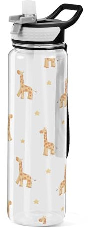 Sevdomey Giraffe Water Bottle with Straw Lid Clear Leakproof Gym Water Bottles for Outdoor Sport Drinking Fitness Workout Travel, 32 oz