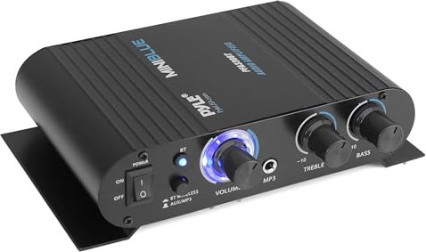 Pyle Amplificatore Audio Stereo 90W, 4-8Ω, Bluetooth Mini Compatto per Studio, Ingressi da 3,5 mm e 6,35 mm, Controlli Rotativi, 4 Terminali