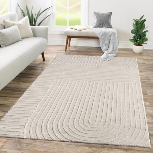 TT Home Wohnzimmer Teppich Esszimmer Kurzflor Modernes Skandinavisches Design Mit Glanzdetails Hoch-Tief-Struktur Boho Soft Uni, Größe:120x160 cm