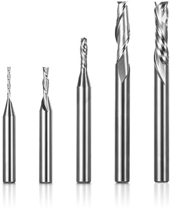Genmitsu USBC05 - Set di punte per fresa CNC con taglio su e a compressione, codolo da 1/4, fresa CNC in acciaio al tungsteno per fresatrice con set di punte a 2 tagli