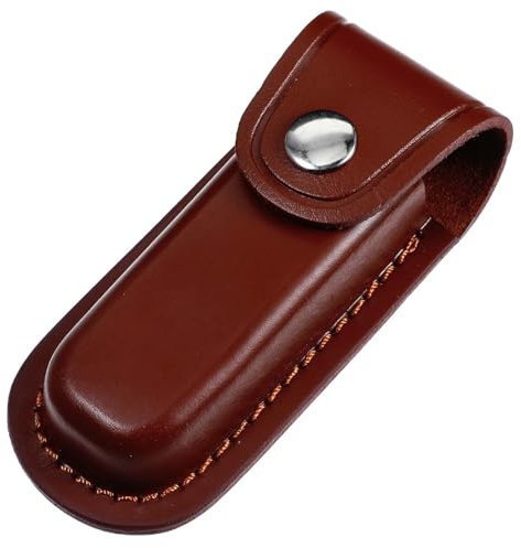 AOZUO Messertasche Leder für Gürtel,12.5cm Messerscheide Leder,Aschenmesserscheide Faltbar Taschenmesseretui Tragbare Tasche Messer Lederholster mit Schnappverschluss Gürtelschlaufe(Braun)