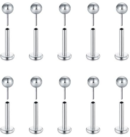 Briana Williams 10er Edelstahl 8mm Lippenpiercing Stecker eingefügt mit Kugel Ohr Tragus Labret Helix Piercing Schmuck