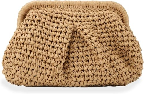 Stroh Clutch Geldbörse für Frauen Cloud Dumpling Pouch Straw Crossbody Shoulder Handtasche Sommer Strand Woven Bag (Khaki,Einheitsgröße)