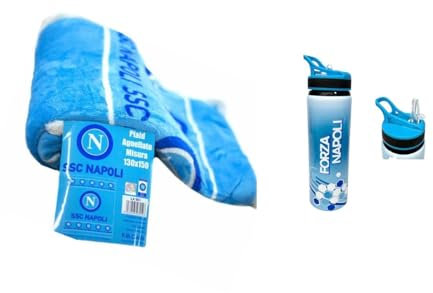 PELLECCHIA 1969| Regala Calore e Passione: Kit Natalizio con Plaid e Borraccia del Napoli!Ottima Idea Regalo per Natale e Compleanno (Napoli 750 ML)