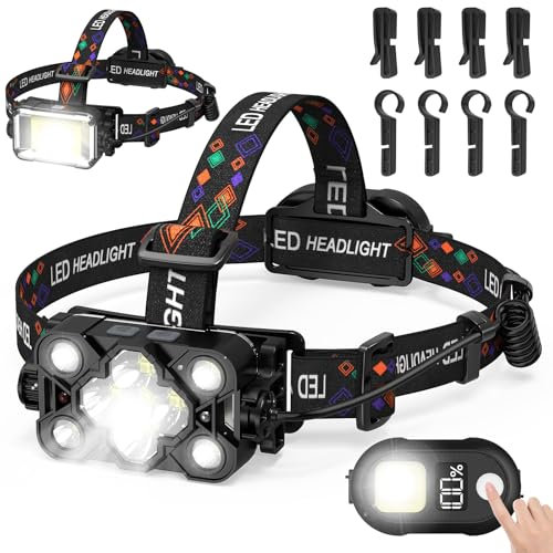 MoKo Stirnlampe LED Wiederaufladbar, Kopflampe 30000 Lumen 9 LED Mit Arbeitsleuchte, IPX4 Wasserdicht, 270° Einstellbar Stirnlampe mit und Sensor und SOS-Modus für Camping, Arbeit, Fischen, Radfahren